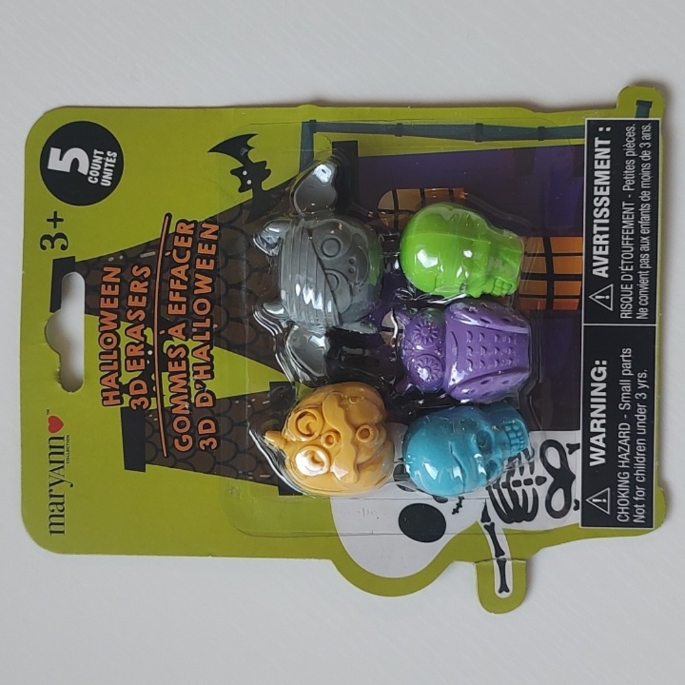 Brand New 5 Pack Of Halloween‎ 3D Pencil Top Erasers